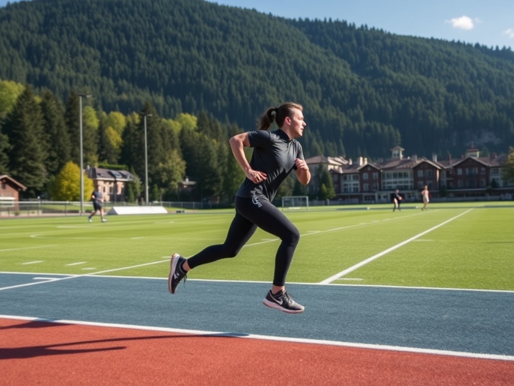 Grupa osób uprawiająca nordic walking na trasie w okolicach Bielawa z kijkami trekkingowymi wśród wiosennych krajobrazów