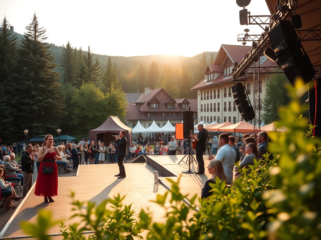Ilustracja symbolizująca kulturę w Bielawie, nawiązująca do dubbingu i sztuk wizualnych