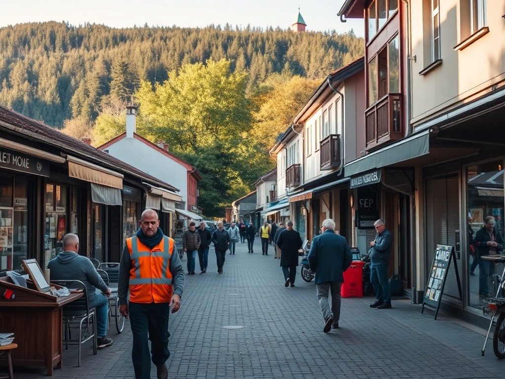 Ilustracja symbolizująca rozwój rynku pracy w Bielawie i odwracanie trendów demograficznych.
