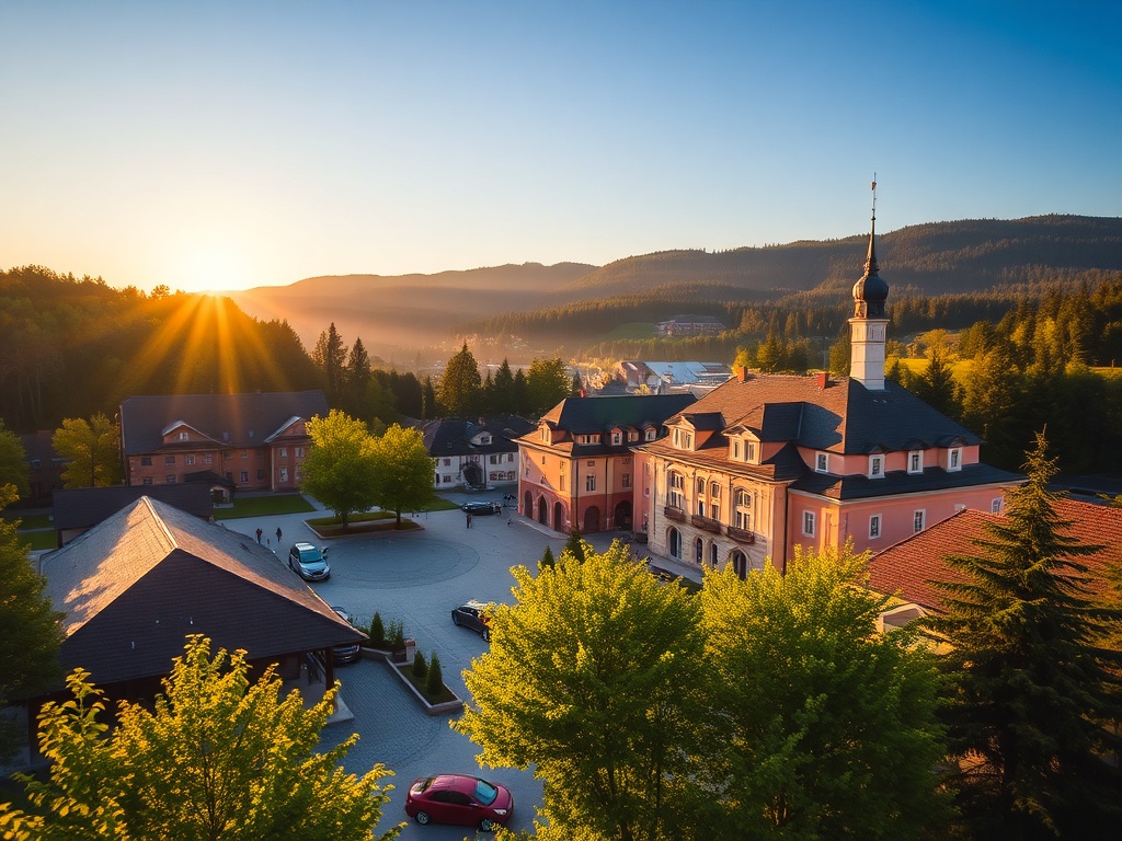 Widok na zalew w Bielawie podczas słonecznego dnia, otoczony zielenią - idealne miejsce na majówkowy relaks.